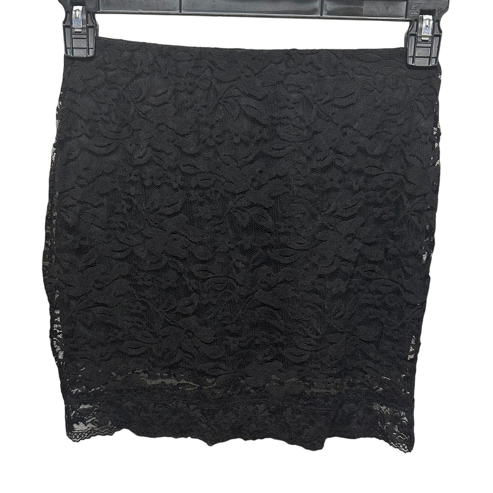 Black Lace Bodycon Mini Skirt Sheer Overlay Stretch Waistband Whismigoth Romance